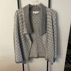 LOFT Open Front Grey/White Sweater Cardigan Size Medium